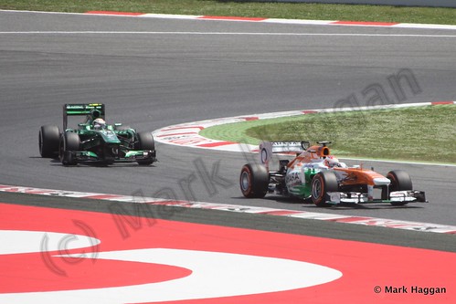 Paul Di Resta and Giedo van der Garde qualifying for the 2013 Spanish Grand Prix