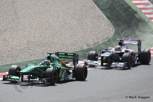 Charles Pic and Pastor Maldonado in Free Practice 3 for the 2013 Spanish Grand Prix