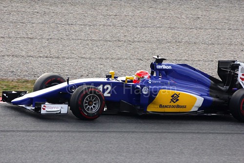 Felipe Nasr in his Sauber in Formula One Winter Testing 2015
