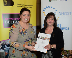 Worldhost participant Marie Ryan pictured with Councillor Deirdre Hargey