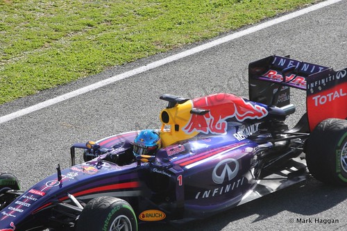 Sebastian Vettel in his Red Bull at Formula One Winter Testing 2014