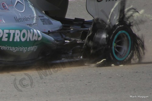 Lewis Hamilton's tyre suffers catastrophic failure during The 2013 British Grand Prix
