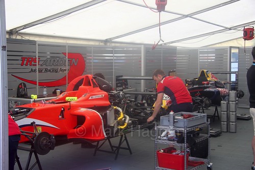 The Arden International garage at Oulton Park, British Formula Four, June 2016