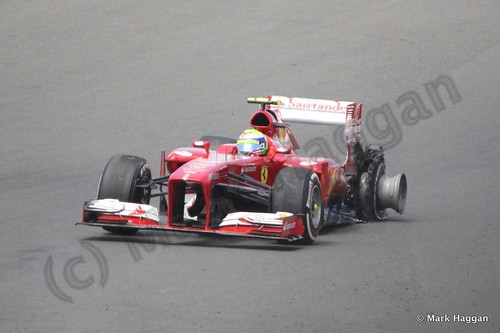 Felipe Massa's tyre suffers catastrophic failure during The 2013 British Grand Prix