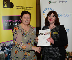 Worldhost participant Julie Andrews pictured with Councillor Deirdre Hargey