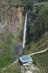 Sipisopiso waterfall with small rainbow