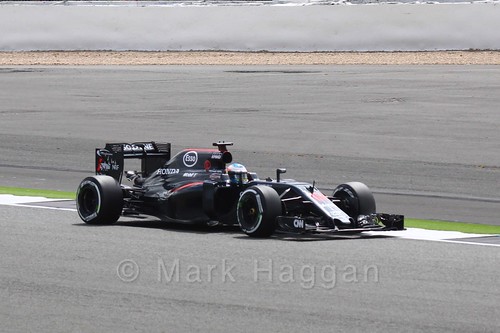 Fernando Alonso in his McLaren in Free Practice 2 at the 2016 British Grand Prix