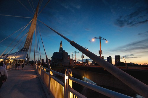 Canadian Museum for Human Rights and downtown Winnipeg from Esplanade Riel