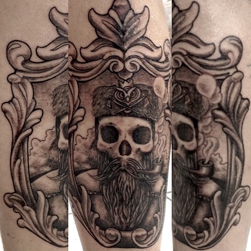 Got to do this super fun #shin #tattoo on @thelowestlow today. #beard  #blackandgrey #skull #ornamentalarchive thanks @russabbott for the awesome  reference book! - a photo on Flickriver