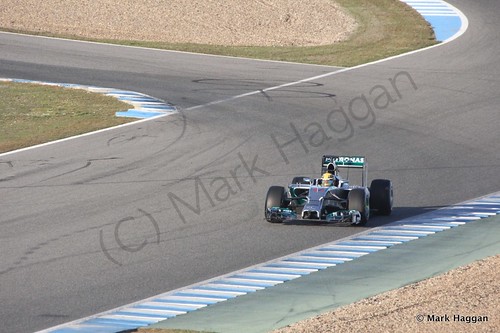 Lewis Hamilton in his Mercedes at Formula One Winter Testing 2014