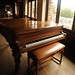 Vintage grand piano, brown wood, bench, wood floor, Asilomar Conference Grounds, Pacific Grove, California, USA
