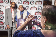 Pat Jolly taking a picture of Ellis Marsalis and Jason Marsalis at the 2014 Best of the Beat Awards, Generations Hall, January 22, 2015