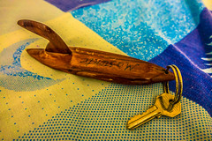 A surf inspired room key.