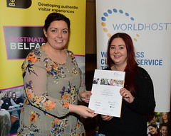 Worldhost participant Leona Cunningham pictured with Councillor Deirdre Hargey