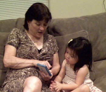 Grandma and Anna doing flashcards