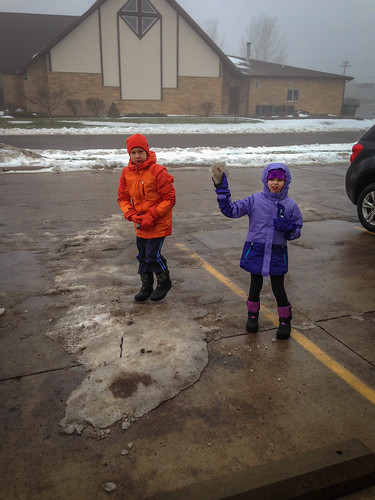 Every spare moment they find some kind of frozen water and start throwing it while yelling "snowball fight".   Here we stopped in an autoparts store and they found some parking lot slush to throw. • <a style="font-size:0.8em;" href="http://www.flickr.com/photos/96277117@N00/15406669733/" target="_blank">View on Flickr</a>