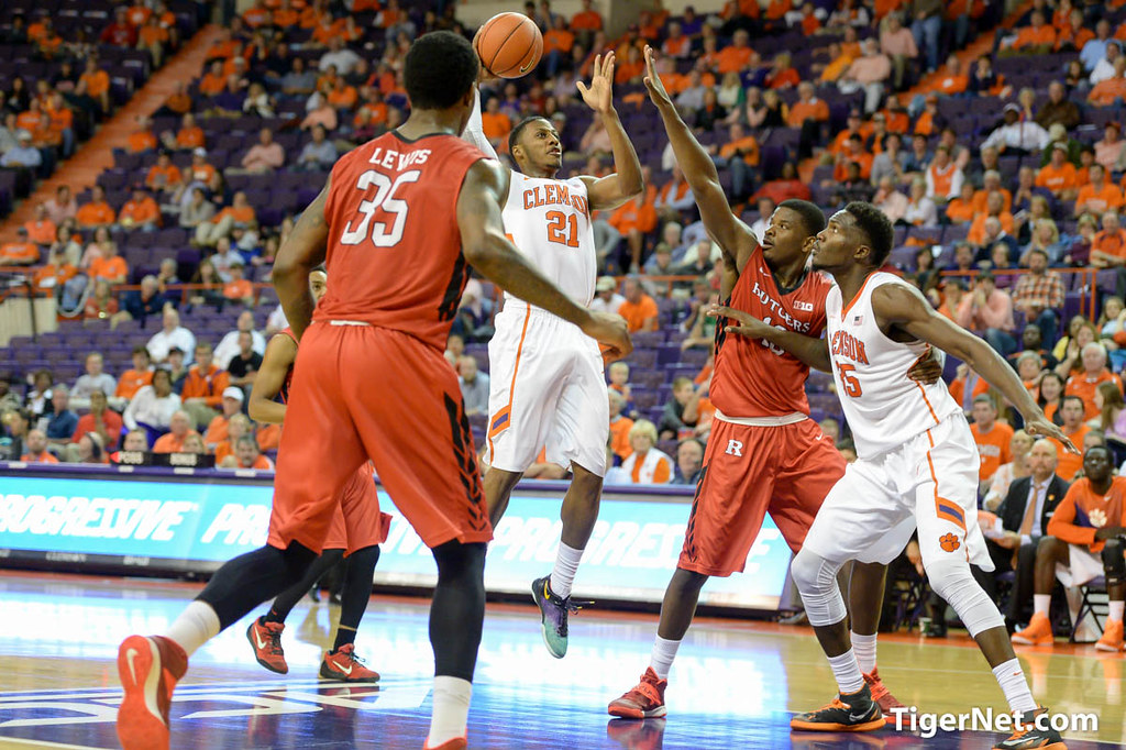 Clemson Basketball Photo of Damarcus Harrison and rutgers