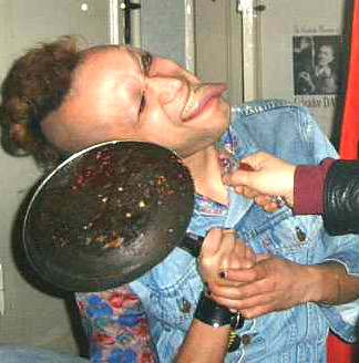 Queer-punk with Frying-pan Fighting Philip Blue-eyes with Knife at party alien_Hennesy_by_MushroomBrain