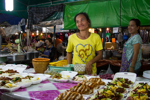 Happy food ladies selling Thai food