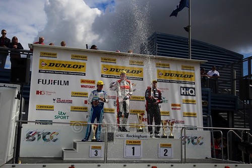 The podium for the first BTCC race at Rockingham 2016