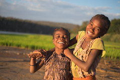 Girls playing on the shore of Manambolo - Madagascar - July, 2014