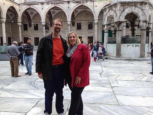 Crystal and Ben in the courtyard of the Blue Mosque • <a style="font-size:0.8em;" href="http://www.flickr.com/photos/96277117@N00/15477144327/" target="_blank">View on Flickr</a>