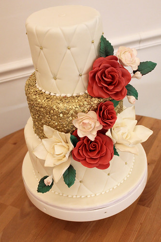 Quilted Rose and Gold Sequin Wedding Cake