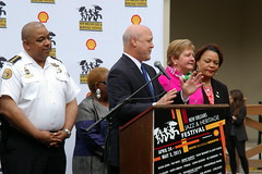 Mayor Mitch Landrieu at the Jazz Fest 2015 Cube Daily Schedule Announcement, March 24, 2015