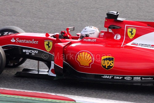 Sebastian Vettel in his Ferrari at Formula One Winter Testing 2015
