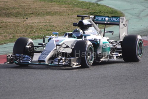 Nico Rosberg in his Mercedes in Formula One Winter Testing 2015