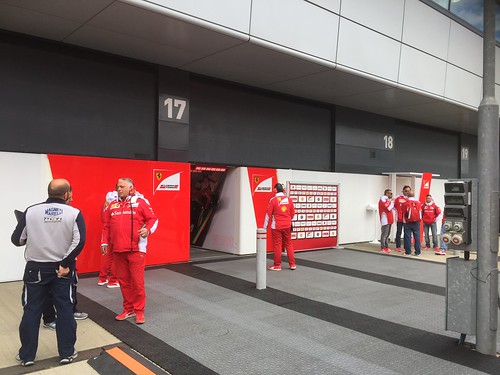 The Ferrari garage during Formula One In Season Testing at Silverstone, July 2016