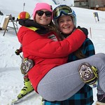 Katie Fleckenstein shows her strength and celebrates with sister Stefanie after winning Fidelity Can Am Super-G at Apex
