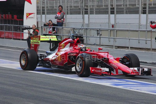 Kimi Raikkonen in his Ferrari in Formula One Winter Testing 2015