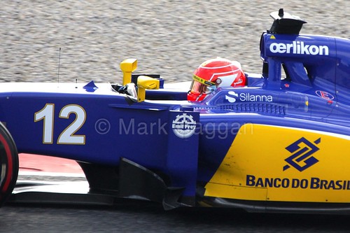 Felipe Nasr in his Sauber in Formula One Winter Testing 2015