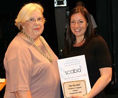 Sally Coleman presenting Vickie Curran with the Pip Hall award -  B section best compereconductor