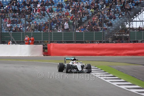 Lewis Hamilton in his Mercedes during Free Practice 1 at the 2016 British Grand Prix