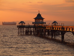 Clevedon pier with cargoship