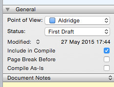 Scrivener's Inspector with labels changed to Point of View