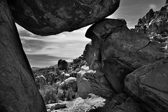 A Portal View Through a Group of Balanced Rocks (Black & White, Big Bend National Park)