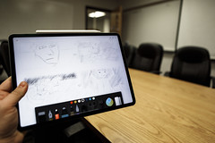 0221 Storyboard frames on an iPad in the USB conference room