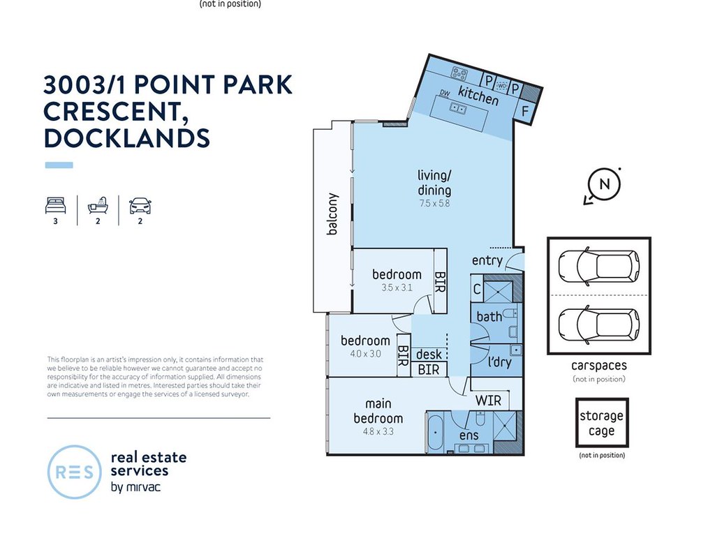 3003/1 Point Park Crescent, Docklands VIC 3008 floorplan
