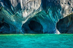The marble caves of Puerto Rio Tranquillo in Patagonia Chile.  These caves are on lake General Carrera along the Carretera Austral route.