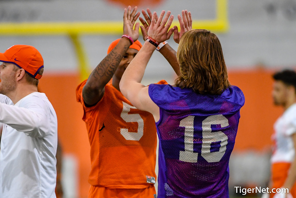 Clemson Football Photo of Tee Higgins and Trevor Lawrence