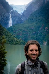 Our friend Dylan from Australia posing in front of the glacier.