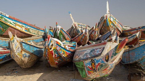 Fishing boats stored on the beach of Nouakchott
