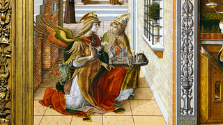 Crivelli, The Annunciation, detail with Gabriel and Emidus